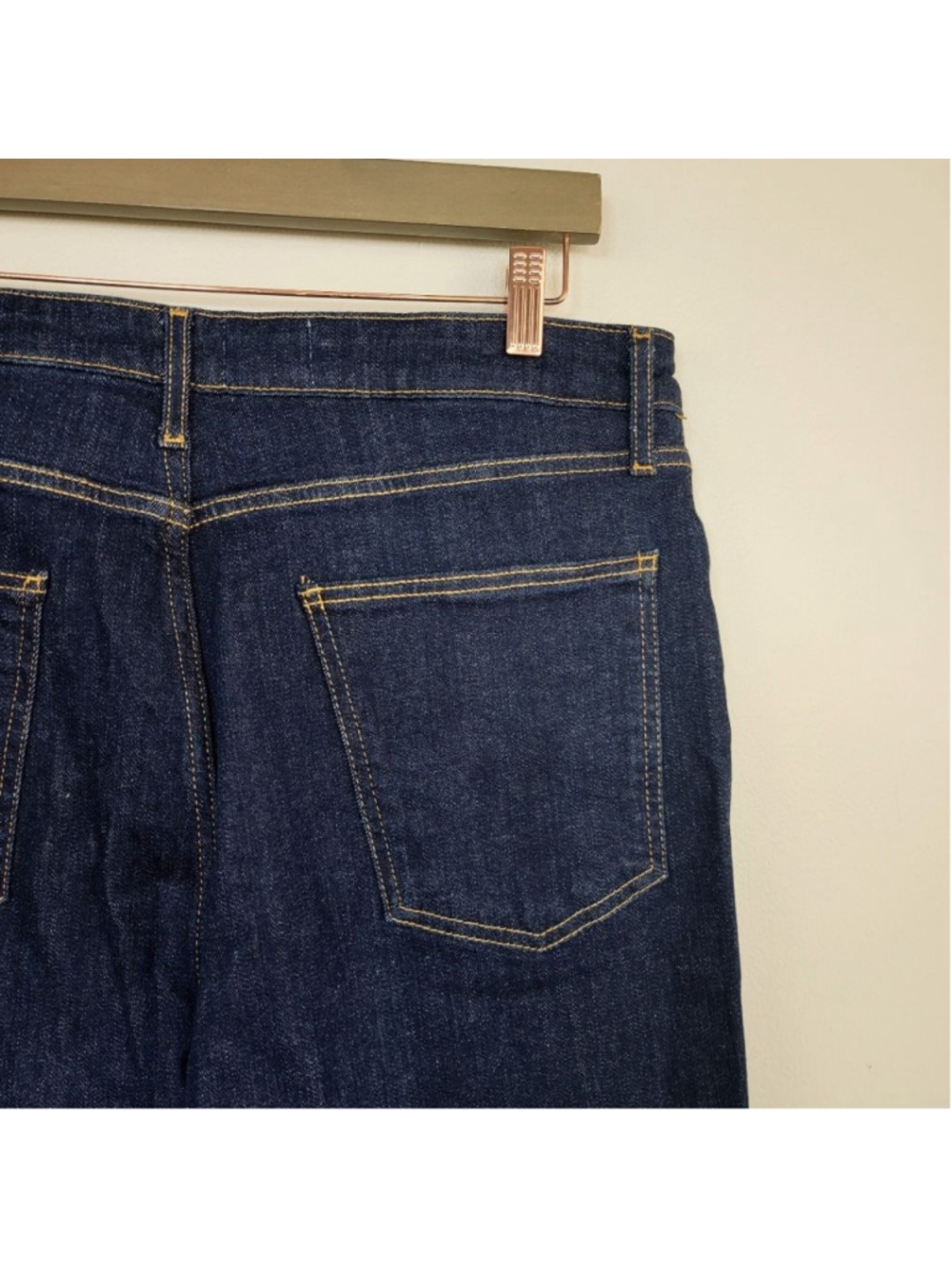 Pilcro 32 Scotty Wide Straight Leg Jeans Dark Rinse Wash High Cuff Tall Raw Hem - Picture 6 of 10